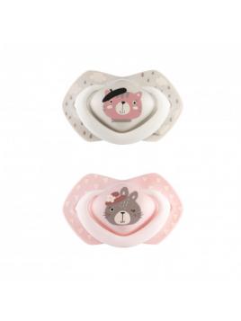 Canpol babies set symetrických silikonových dudlíků 6-18m BONJOUR PARIS růžový